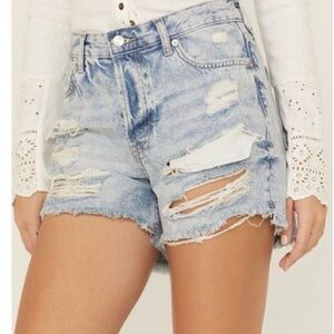 Free People We The Free Maggie Mid-Rise Distressed Denim Cut Off Shorts Size 28
